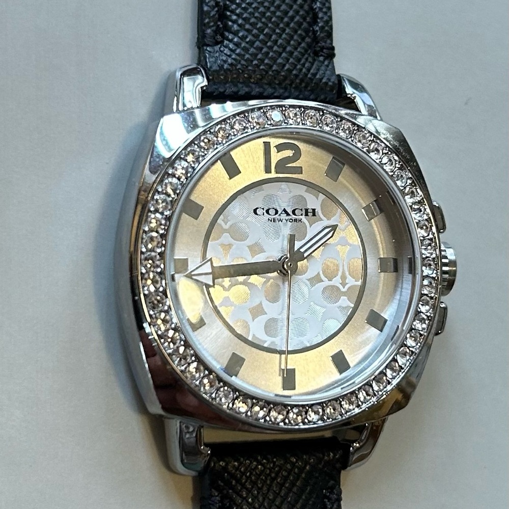 Coach Boyfriend Watch With 34m Silver Face & Black Textured Leather Band - Picture 4 of 10